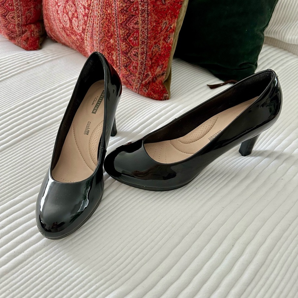 Clarks Glossy Black Women's Heels